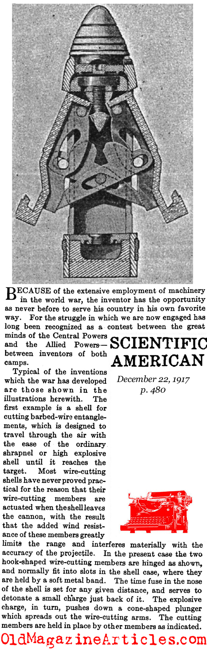 A Weird Anti-Barb Wire Artillery  Shell  (Scientific American, 1917)
